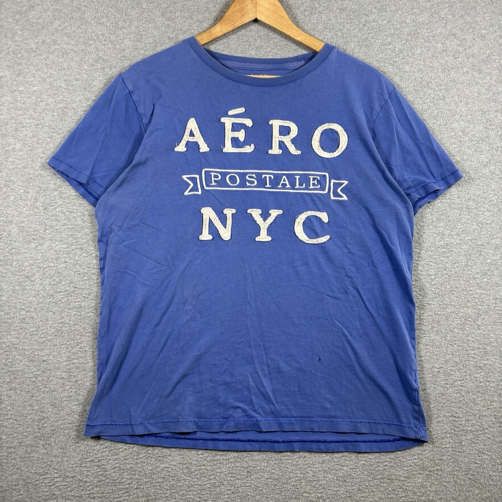 Aeropostale T Shirt Mens Large Blue Applique Spellout Y2K Graphic Tee Preppy